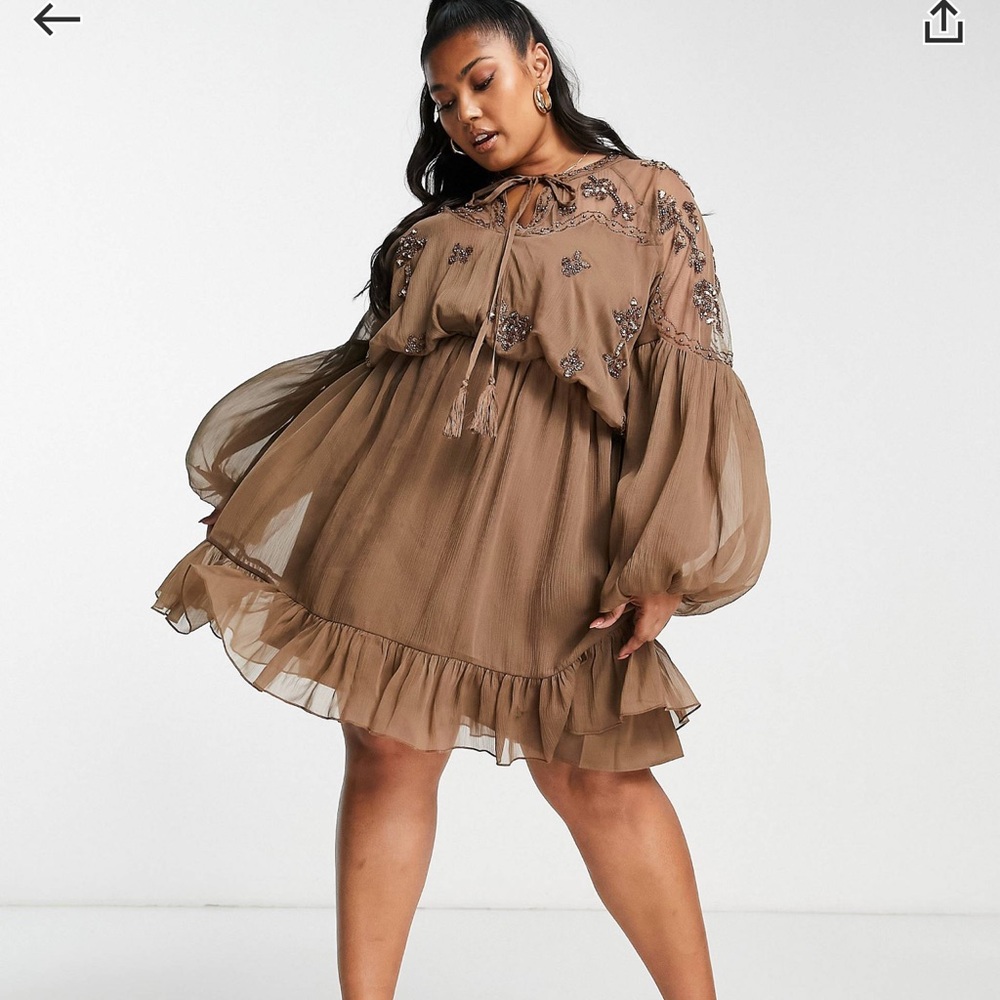 Chiffon mini dress with floral embellishment beaded dress